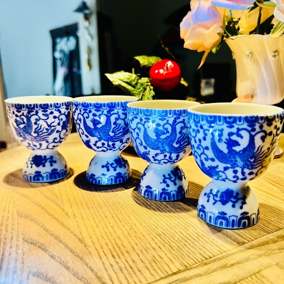 Blue and White Porcelain Egg Cups selling as a set of 4 - Picture 1 of 15